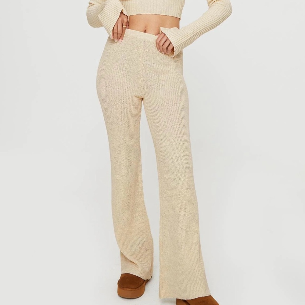 Princess Polly Cream Flare High waisted Knit Pants